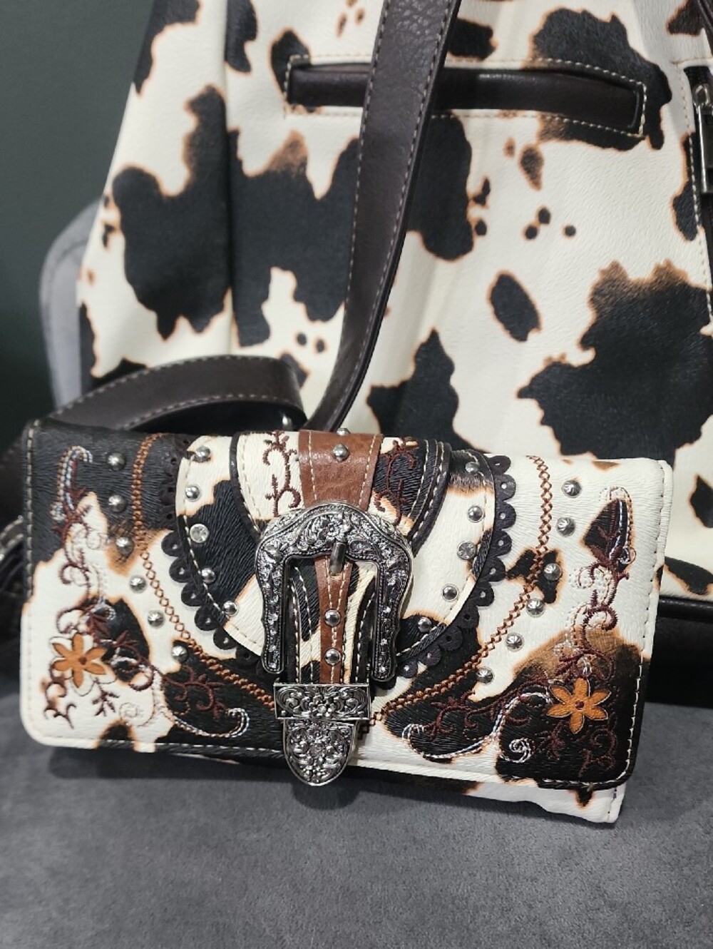 Cow Print & Brown  Western Buckle Backpack - Unbranded - Picture 5 of 7
